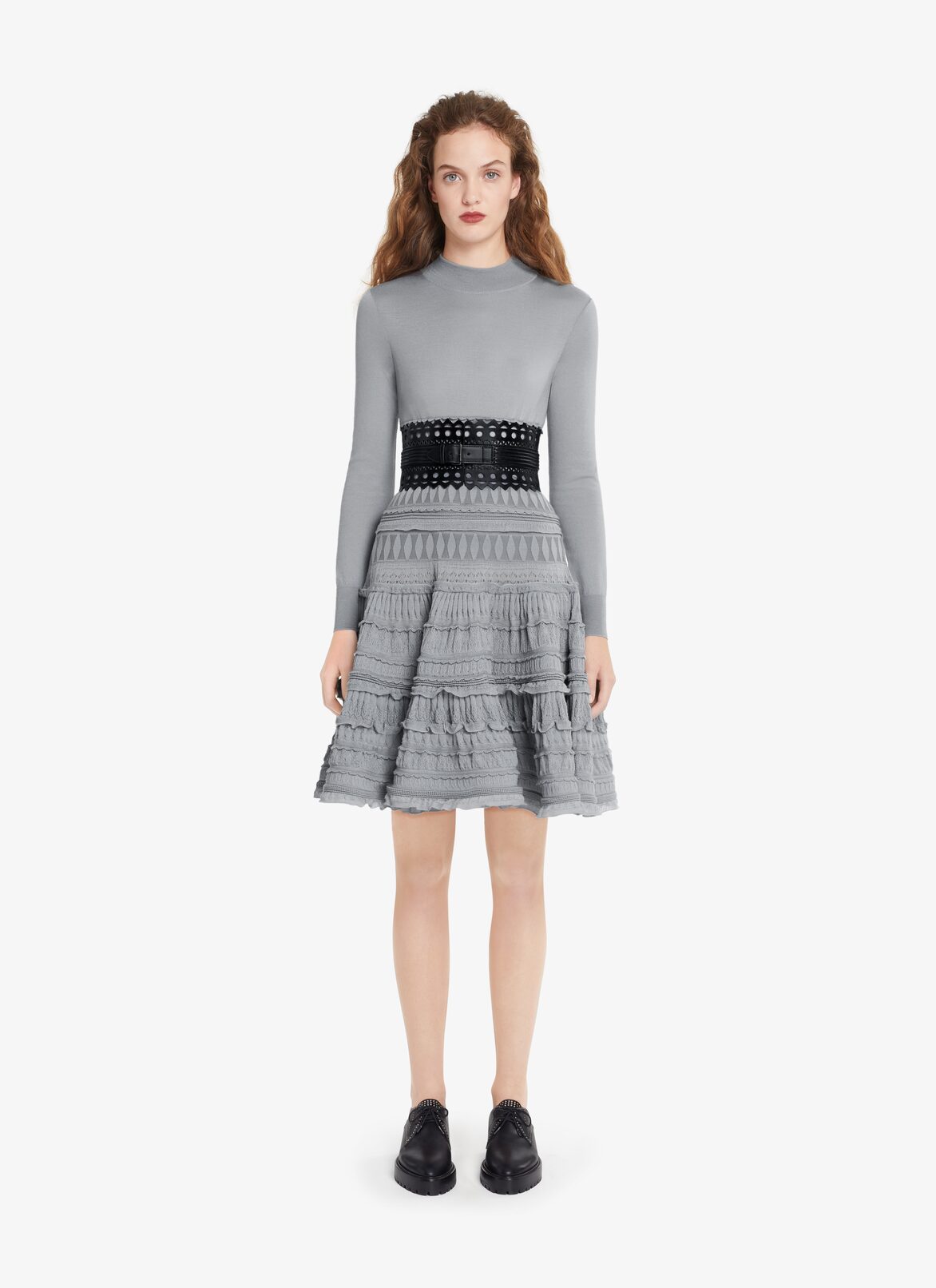 EDITION 2007 HIGH-NECK WOOL CRINOLINE DRESS ALAÏA GRAY EDITION 2007 HIGH-NECK WOOL CRINOLINE DRESS